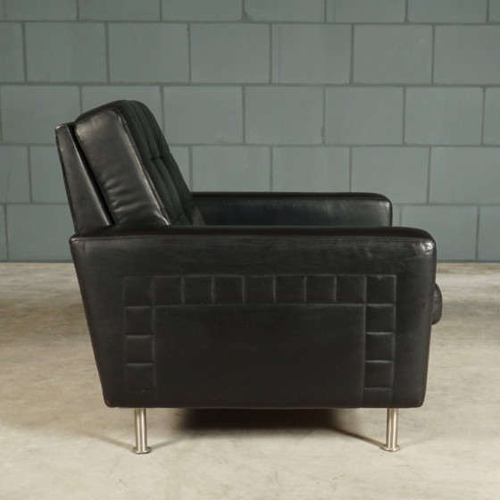 Fauteuil vintage en cuir noir des années 1970 – Leather, Metal (photo 3 of 13)