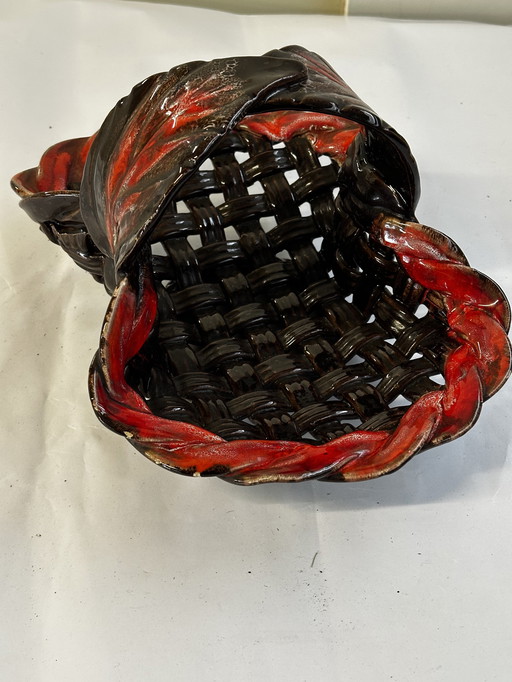 Cesta de frutas - Centro de mesa de cerámica en forma de cesta de Vallauris 