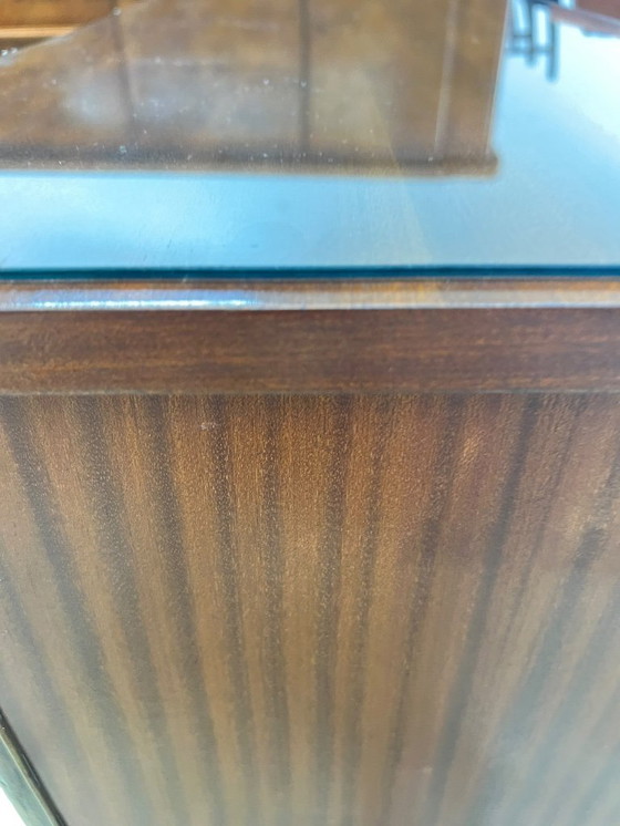 Image 1 of 50s wooden chest of drawers with brass band style elements, typical German Mid - Century design