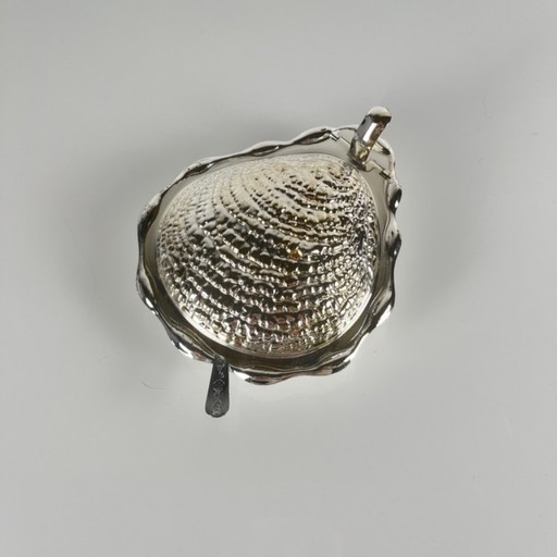 Beurrier vintage en métal "Huitre" et insert en verre, 1970