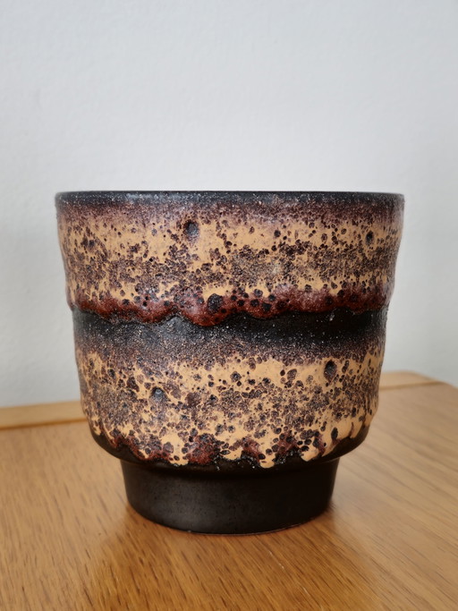 Vaso da fiori vintage in ceramica con struttura marrone