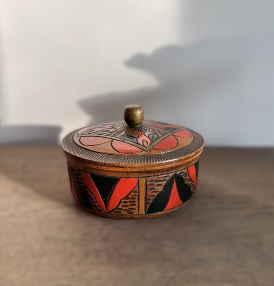 Image 1 of Authentic Amsterdam School lidded box – Pyrography – ca. 1920