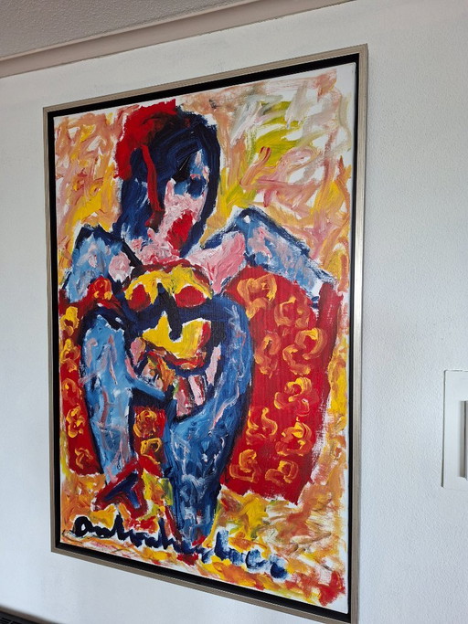 Anton Heyboer dancer on canvas acrylic 80 x 120 cm with floating frame