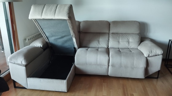 Reclining Sand-Colored Chaise longue Sofa – Textile, Metal (photo 4 of 5)