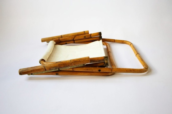 1960s Italian Bamboo Folding Chair, Textile, Brown, Vintage (photo 5 of 10)