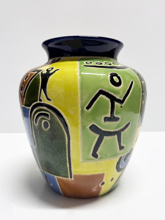 Glazed ceramic vase with African-inspired decoration, France, 1980s (photo 6 of 10)