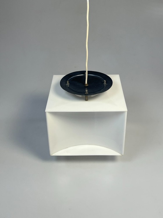Suspension Cube Blanc Vintage, Space Age, Années 1970 – Métal, Plastique (photo 18 of 18)