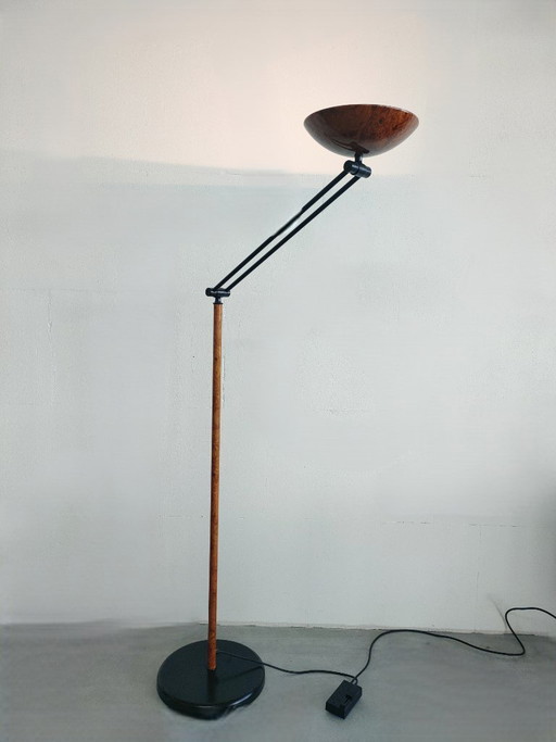 Grete Vintage Massive lampada da terra di design postmoderna ('uplighter') effetto noce/'burlwood'