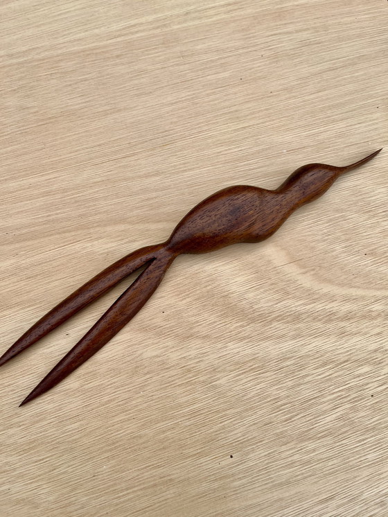 Image 1 of Decorazione da parete vintage in legno di teak di metà secolo a forma di colibrì