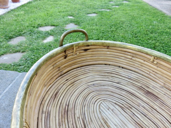 Image 1 of Großes Tablett im Stil von Gabriella Crespi, Bambus und Messing, 1970