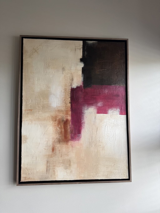 Cuadro abstracto texturizado único de 60x80 cm (incluye marco flotante de nogal). – wanddecoratie, Canvas, Wood