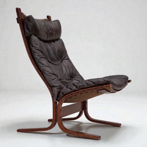 Anni '70, design norvegese di Ingmar Relling, modello "Siesta", pelle per mobili.