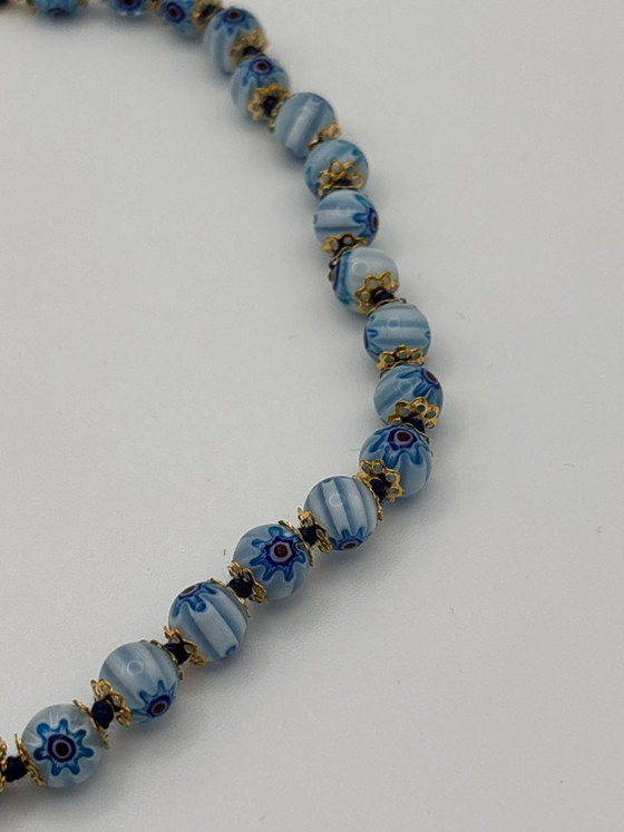 Image 1 of Collar de cristal de Murano azul claro con murrina - 44 cm