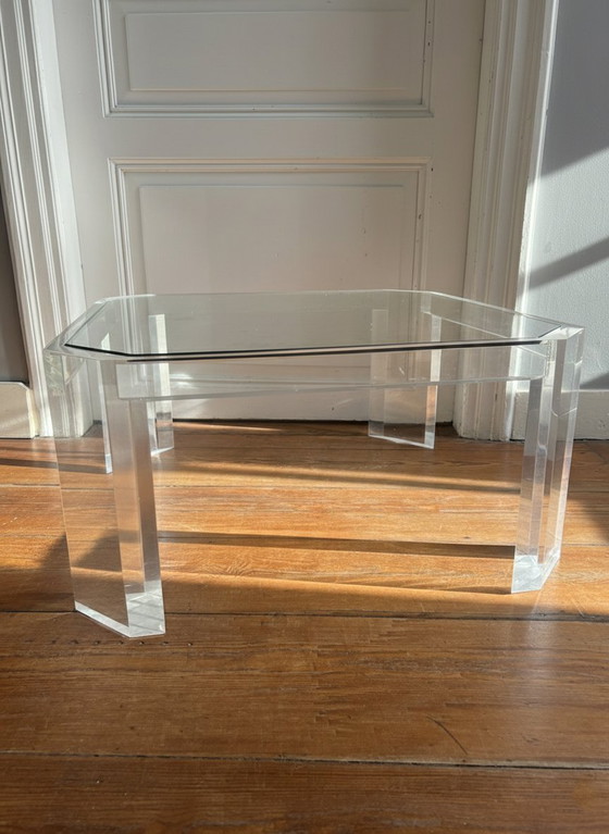 Image 1 of Tavolino da caffè ottagonale in acrilico e vetro di David Lange – 1978