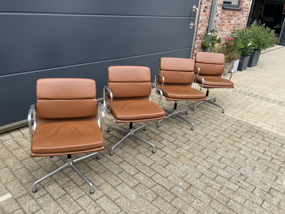 Image 1 of 4x Cognac Leather Vitra Office Chairs EA108 Softpad Swivel