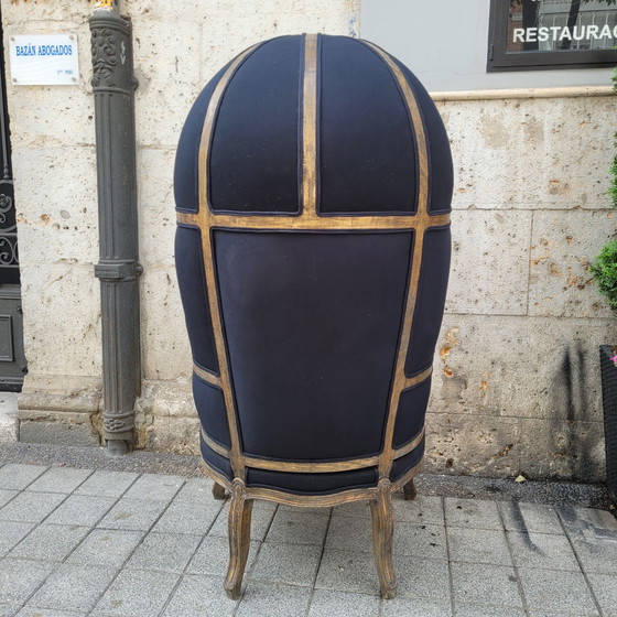 Image 1 of Carriage or bonnet chair, Louis XV style, washed wood, thread upholstery, 21st century – France