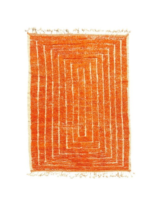 Beni Ouarain Teppich – 200 x 300 cm – Handgewebte marokkanische Wolle – Modernes oranges Design