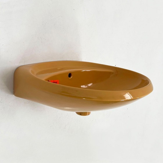 Image 1 of Lavabo rotondo vintage color senape di Keramag Keravit, anni '80.