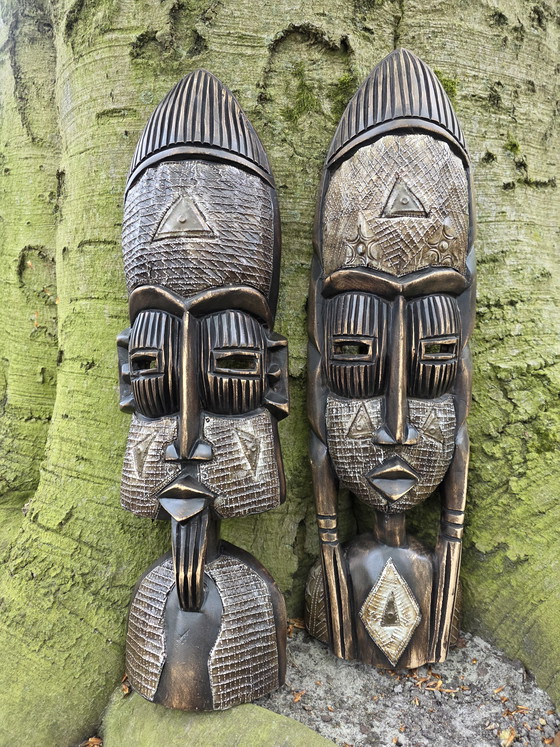 Image 1 of Große afrikanische Masken 58 cm | 2er-Set im Boho-Stil