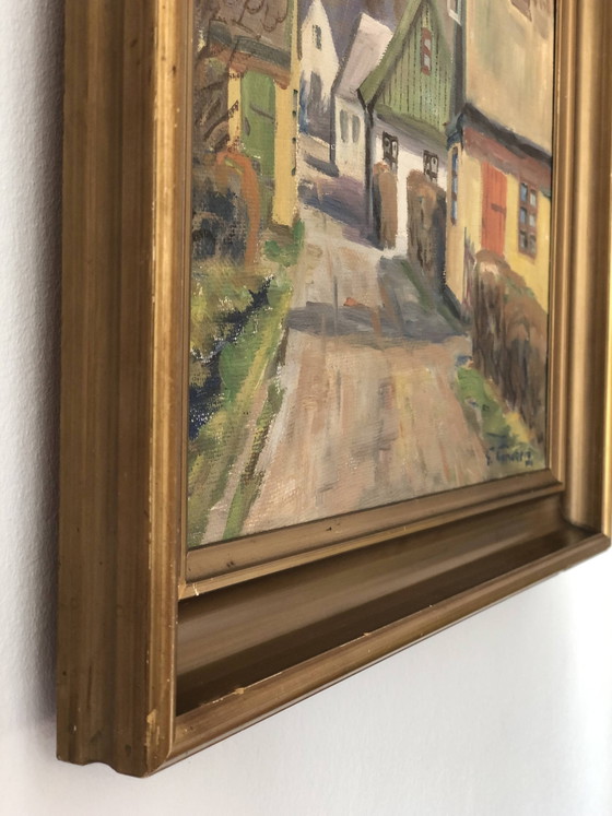 Image 1 of Peinture à l'huile originale vintage représentant un cottage : œuvre encadrée représentant un paysage champêtre