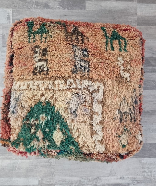 Berber moroccan pouf, vintage seat cushion