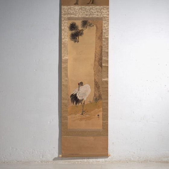 Antique Japanese kakejiku of a crane in colour on paper – Japan, circa 1900 – Paintings & Drawings, Wood (photo 7 of 40)