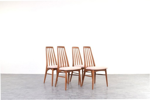 Sillas de comedor Mid-Century de teca y lana Eva de Niels Koefoed para Koefoed Hornslet, años 60. Juego de 4