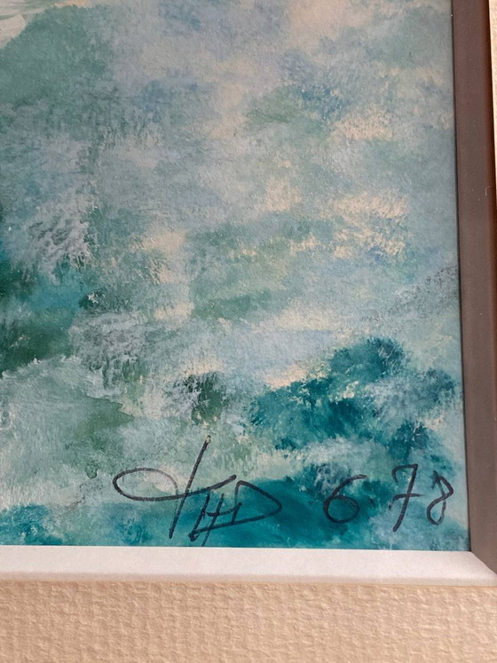 Original watercolor, signed and dated, loon on the water, framed under glass – Paintings & Drawings, Aluminium (photo 5 of 9)