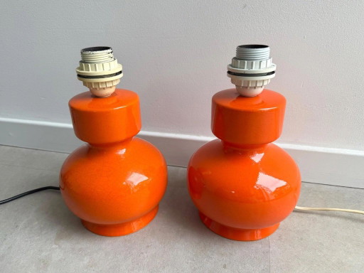 2x Vintage 70er Jahre orange Keramik-Tischlampenfüße – tafellampen, Ceramic (photo 2 of 8)