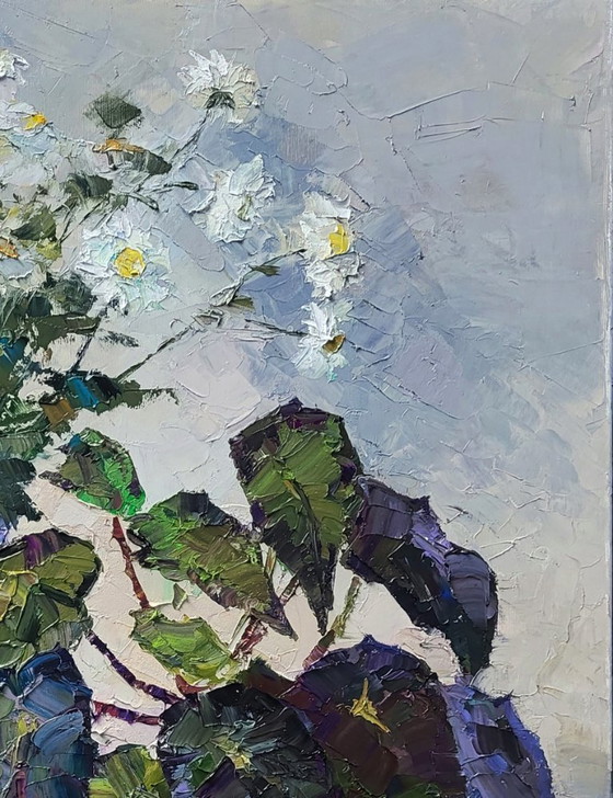 Image 1 of Dipinto ad olio originale: Natura morta con fiori, begonie e margherite.