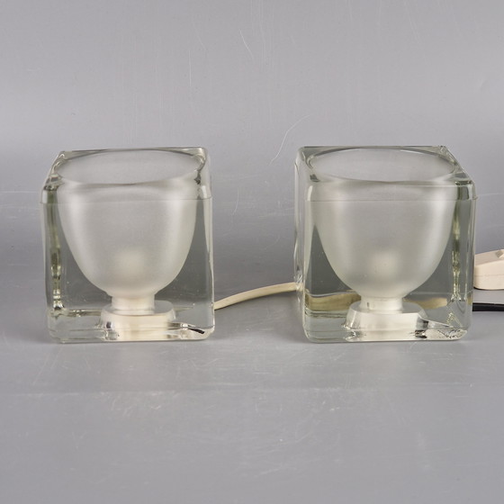 Image 1 of A Set of Two Vintage Peill & Putzler Table Lamps. Cube Glass Lamps. Germany 1970s.
