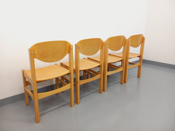 Image 1 of Suite van 4 vintage minimalistische beukenhouten stoelen uit de jaren 80