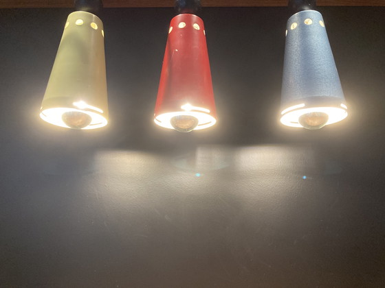 Image 1 of 3x vintage hanglampjes (jaren 60) in 3 kleuren