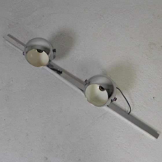 Image 1 of 2 chrome-plated ball spotlights on rail, 1950s