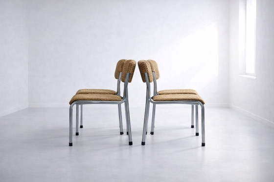 Image 1 of 4x Retro-Stühle / aus Metallrohr und Cord