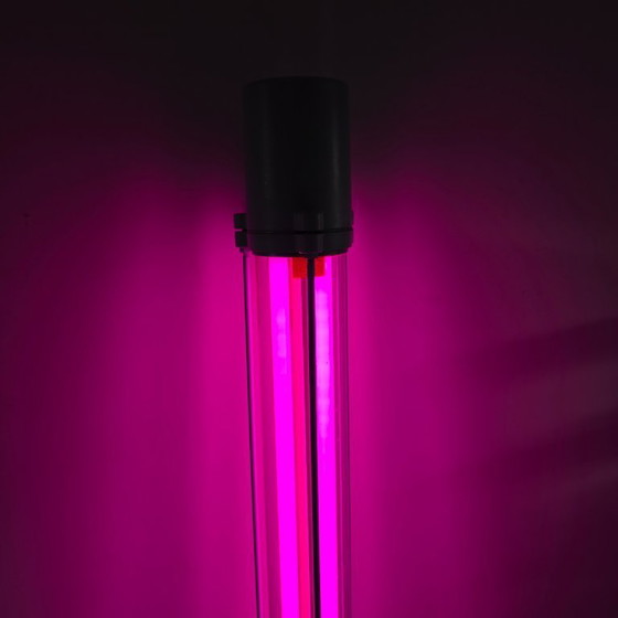 Image 1 of Funky lampada industriale GDR - VEB Leuchtenbau Wittenberg con luce magenta