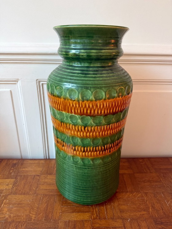 Image 1 of XL vase from West Germany in green glazed ceramic