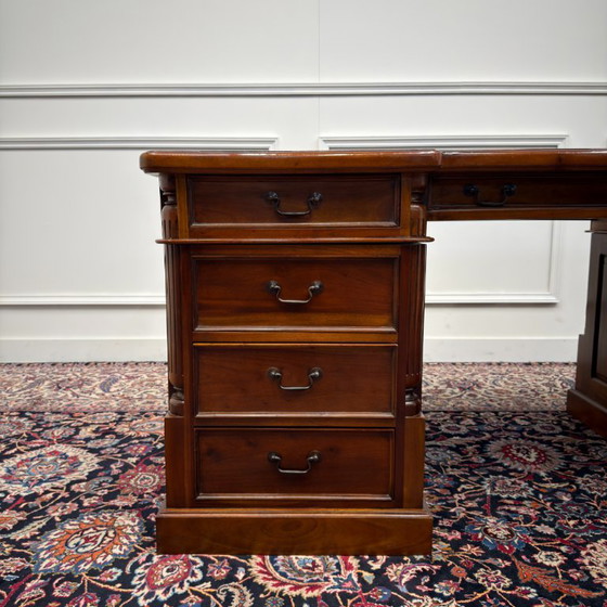 Classic English Desk Partnerdesk Black Leather – Wood (photo 9 of 20)