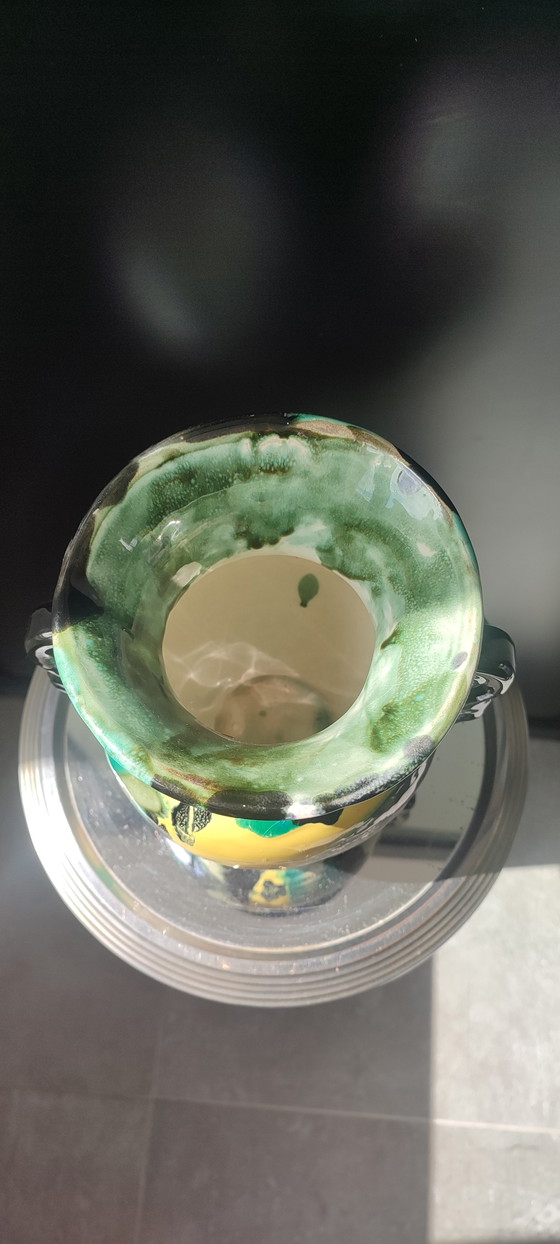 Image 1 of Keramikvase im Art-Deco-Stil mit geflammten Glasuren