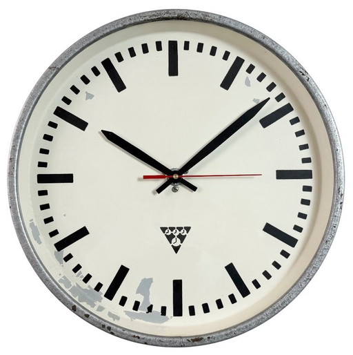 Industrial Grey Factory Wall Clock from Pragotron, 1960s