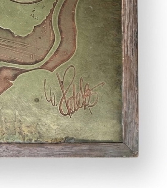 Image 1 of Rare Brutalist Coffee Table by W. Sadeghi - Acid-Etched Brass & Copper - 1970s