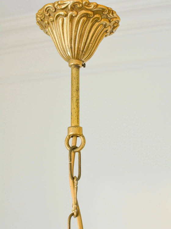 Piccolo Lampadario Francese in Ottone, Cristallo Ambra, 3 Luci, Anni '60 – Crystal, Brass, Parisian Style (photo 8 of 9)