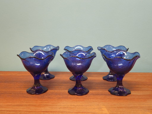 Set di 6 bicchieri da gelato in vetro blu Francia