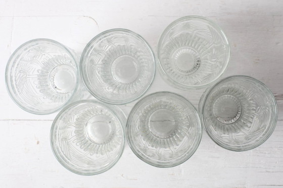 Image 1 of Set of 6 Mid-century Rare Pressed Glass Glasses / Libochovice / Czech Republic / 1981
