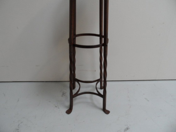 Table d'appoint ronde vintage en métal – Tables d'appoint, Wood, Iron (photo 7 of 9)