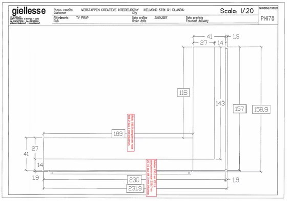 Image 1 of Mobile TV ad angolo / credenze, design italiano, marca: giellesse