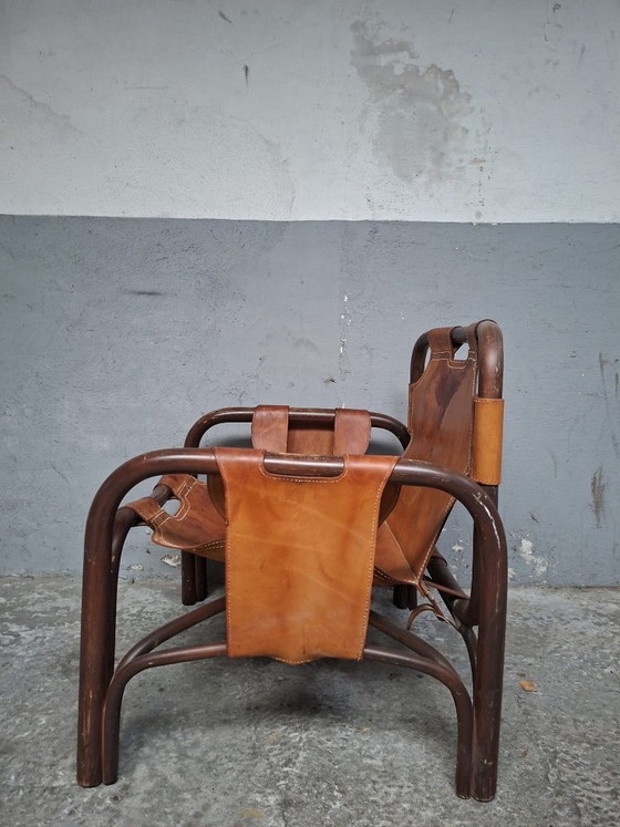 Image 1 of Safari armchair in leather and bamboo by Tito Agnoli for Bonacina 1960S