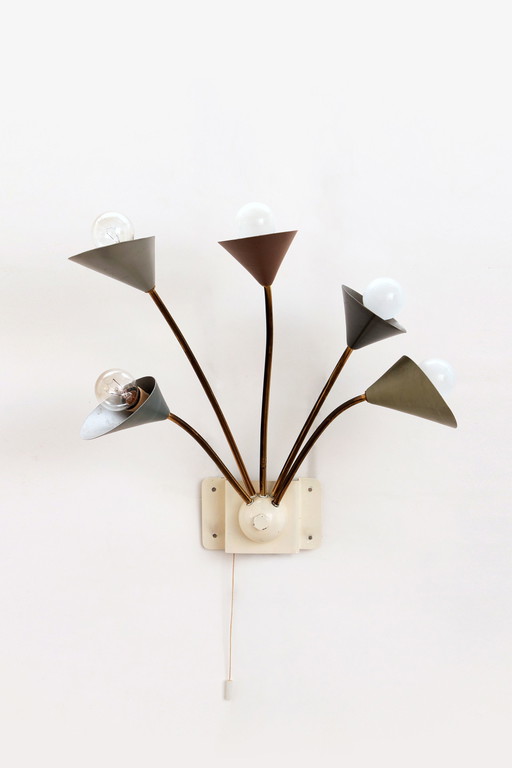 Lampe murale vintage à 5 lumières - métal laiton,1960 Danemark