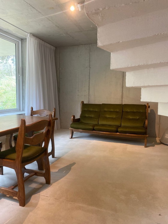 Image 1 of Divano in rovere massello – anni '70, stile rustico-brutalista, rivestimento verde