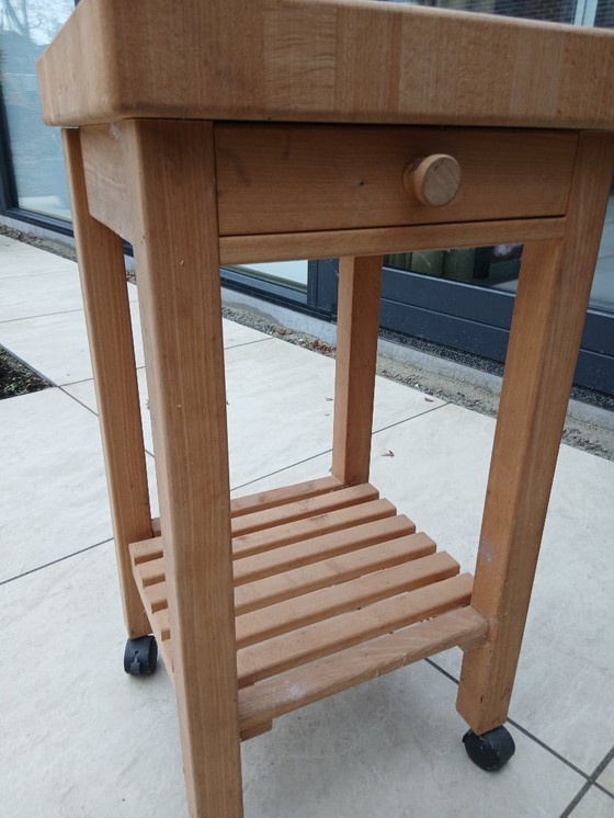 Image 1 of Carrello da cucina in rovere massello con ceppo/cassetto/ceppo per coltelli.
